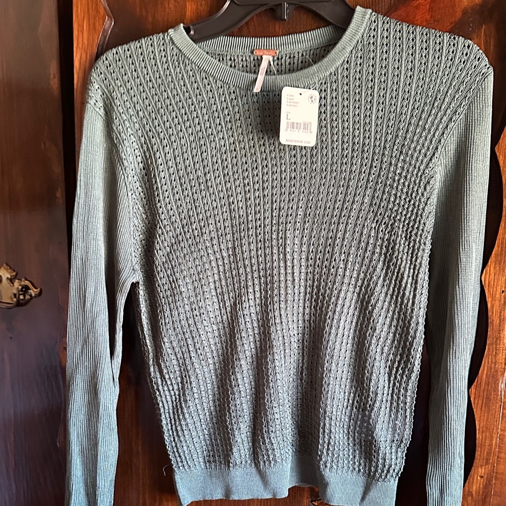 Free People Textured Knit Sweater in Sage Green